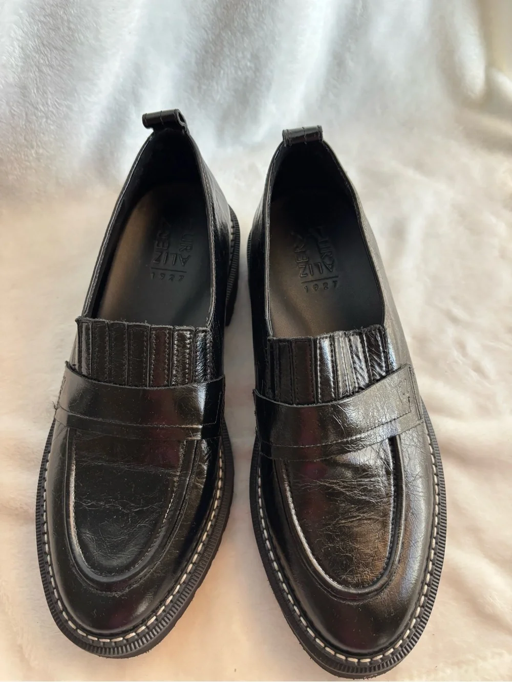 Naturalizer Shawna Leather Penny Loafers Lug Sole Black Size 8.5M